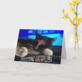 Carte Chat couché (Fleur jaune)
