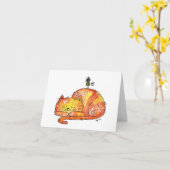 Carte Chat couché blanc mignon (Fleur jaune)