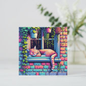 Carte Chat couché dans la fenêtre Sill Ai Art (Debout devant)