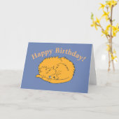 Carte Chat couché mignon Anniversaire (Fleur jaune)