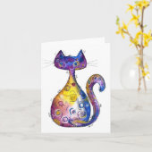 Carte Chat couleur blanc mignon (Fleur jaune)