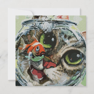 Carte Chat Curieux & Poisson Rouge Prudent