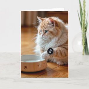 Carte Chat D'Anniversaire Avec Bol De Nourriture Vide Et