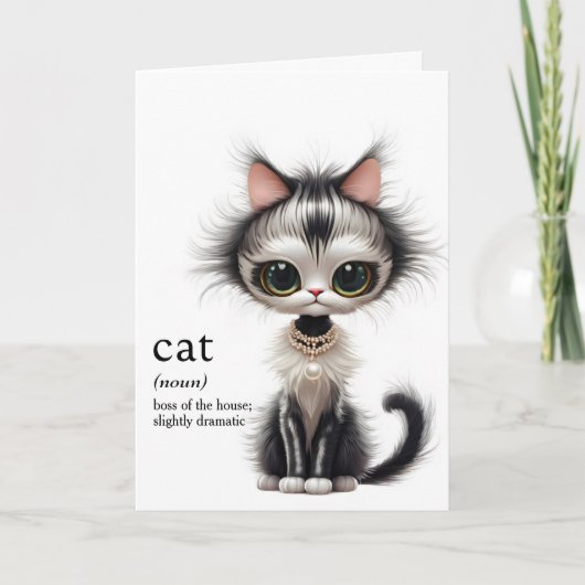 Carte Chat D'Anniversaire Avec Collier De Perle (Devant)
