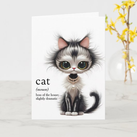 Carte Chat D'Anniversaire Avec Collier De Perle (Fleur jaune)