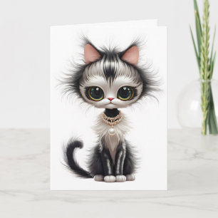 Carte Chat d'anniversaire avec collier de perles 
