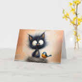 Carte Chat d'Anniversaire avec ver (Fleur jaune)