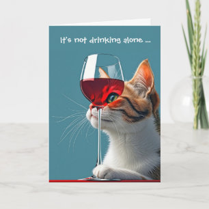 Carte Chat d'anniversaire avec verre de vin rouge