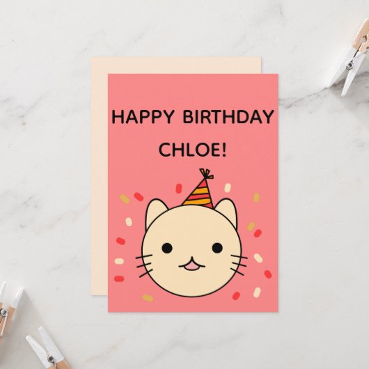 Carte Chat d'anniversaire | Chat Beige Joyeux Anniversai (Devant/Arrière en situation)