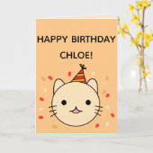 Carte Chat d'anniversaire | Chat Beige Joyeux Anniversai (Fleur jaune)
