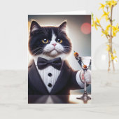 Carte Chat D'Anniversaire De Tuxedo Avec Cocktail Martin (Fleur jaune)
