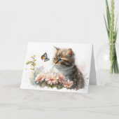 Carte Chat d'anniversaire et papillon (Devant)