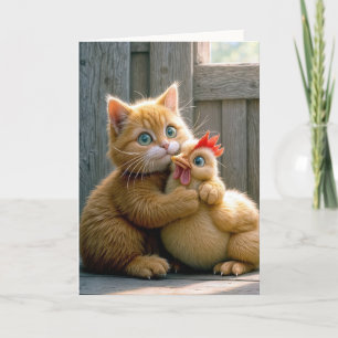 Carte Chat d'anniversaire et poulet