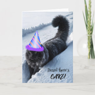 Carte Chat D'Anniversaire Marchant Dans La Neige Profond