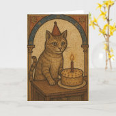 Carte Chat d'anniversaire médiéval (Fleur jaune)