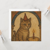Carte Chat d'anniversaire médiéval (Devant/Arrière en situation)