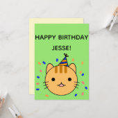 Carte Chat d'anniversaire | Orange Chat Joyeux Anniversa (Devant/Arrière en situation)