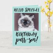 CARTE CHAT D'ANNIVERSAIRE SIAMESE PERSIAN GREETING CARD (Fleur jaune)