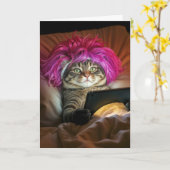 Carte Chat d'anniversaire Staring une tablette électroni (Fleur jaune)