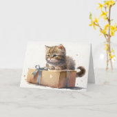 Carte Chat d'anniversaire sur une boîte (Fleur jaune)