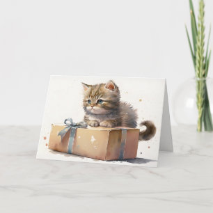 Carte Chat d'anniversaire sur une boîte