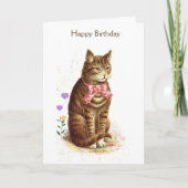 Carte Chat d'Anniversaire vintage (Message intérieur), (Devant)