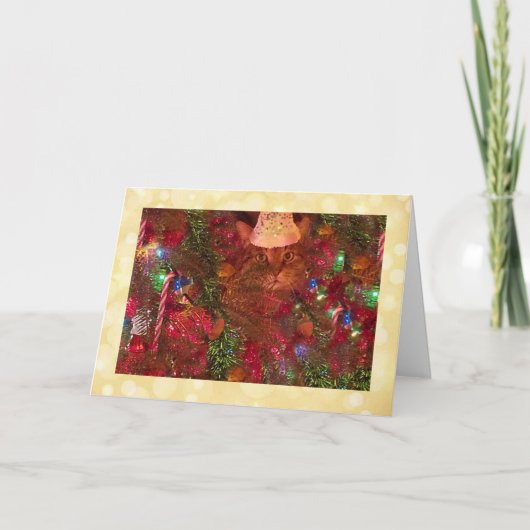 Carte Chat Dans L'Arbre De Noël (Devant)