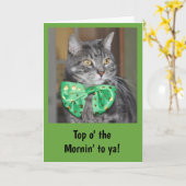 Carte Chat dans le bowtie pour le jour de St Patrick (Fleur jaune)