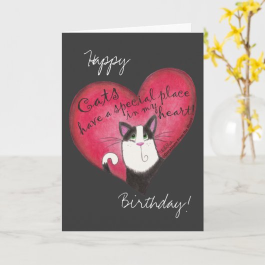 Carte Chat dans le coeur (Fleur jaune)
