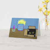 Carte Chat dans un anniversaire de partie de boîte (Fleur jaune)