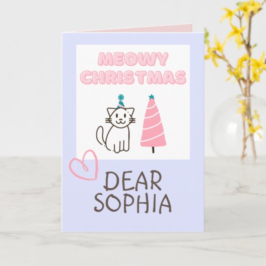 Carte Chat dans un Casquette&Arbre Joyeux Noël Pastel Ca (Fleur jaune)