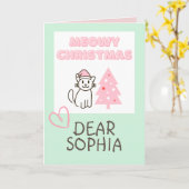 Carte Chat dans un Casquette&Arbre Joyeux Noël Pastel Ca (Fleur jaune)