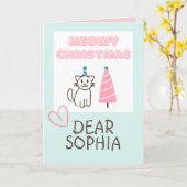 Carte Chat dans un Casquette&Arbre Joyeux Pastel de Noël (Fleur jaune)