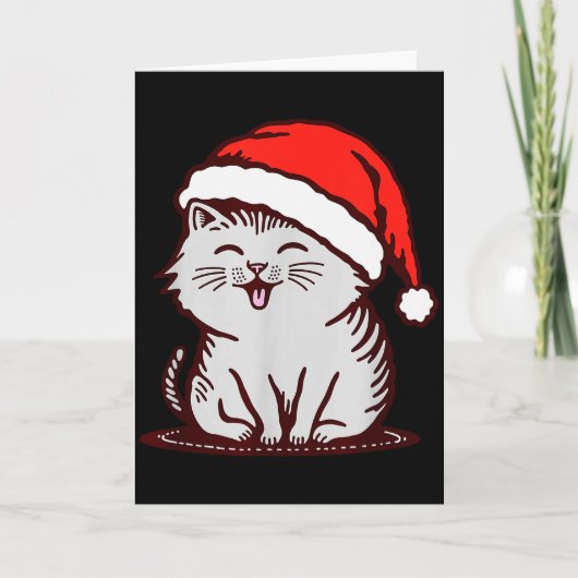 Carte Chat Dans Un Chapeau De Père Noël (Devant)