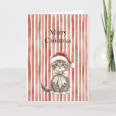 Carte Chat dans un chapeau Rayures Rouges Noël  (Devant)