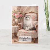 Carte Chat dans un fauteuil fleuri (Devant)