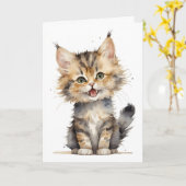 Carte Chat d'aquarelle (Fleur jaune)