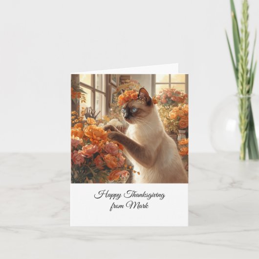 Carte Chat d'automne aux fleurs - Saison d'automne (Devant)