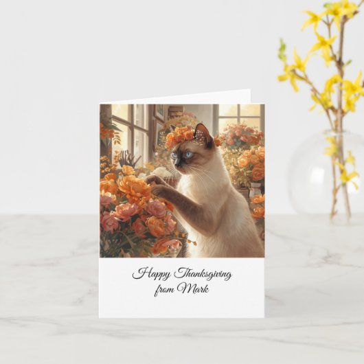 Carte Chat d'automne aux fleurs - Saison d'automne (Fleur jaune)