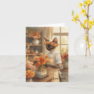 Carte Chat d'automne aux fleurs - Saison d'automne
