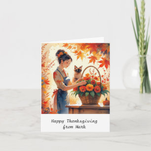 Carte Chat d'automne aux fleurs Saison d'automne Thanksg