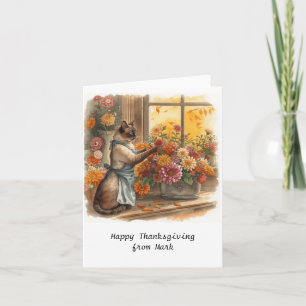 Carte Chat d'automne aux fleurs Saison d'automne Thanksg
