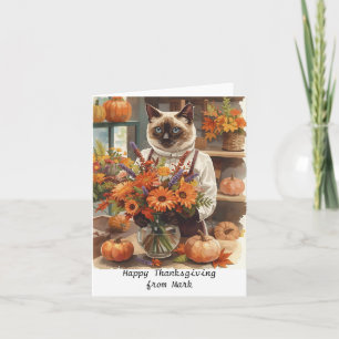 Carte Chat d'automne aux fleurs Saison d'automne Thanksg