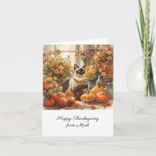 Carte Chat d'automne aux fleurs Saison d'automne Thanksg