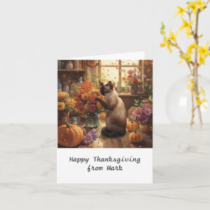 Carte Chat d'automne aux fleurs Saison d'automne Thanksg