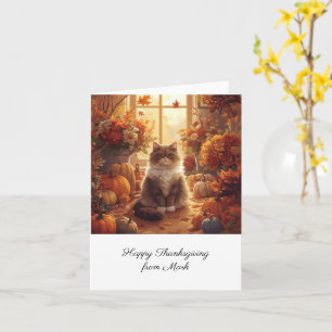Carte Chat d'automne aux fleurs Saison d'automne Thanksg