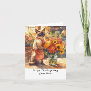 Carte Chat d'automne aux fleurs Saison d'automne Thanksg
