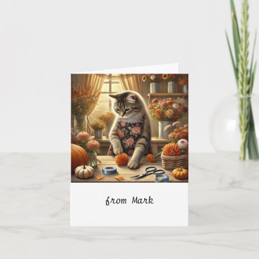 Carte Chat d'automne avec des fleurs – Salutation de la (Devant)