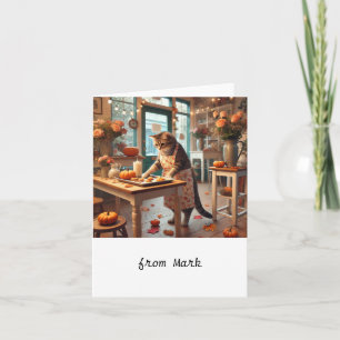 Carte Chat d'automne avec des fleurs – Salutation de la 