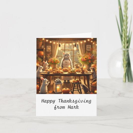 Carte Chat d'automne avec des fleurs – Salutation de la  (Devant)